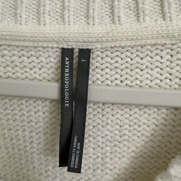 Anthropologie Sweater Womens Large Ivory Wool Blend V-neck Pullover Knit Preppy - Picture 2 of 9
